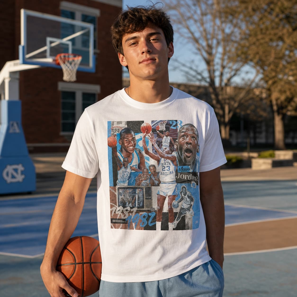 North Carolina Tar Heels Retro Jordan Collage Basketball 1982 Shirt