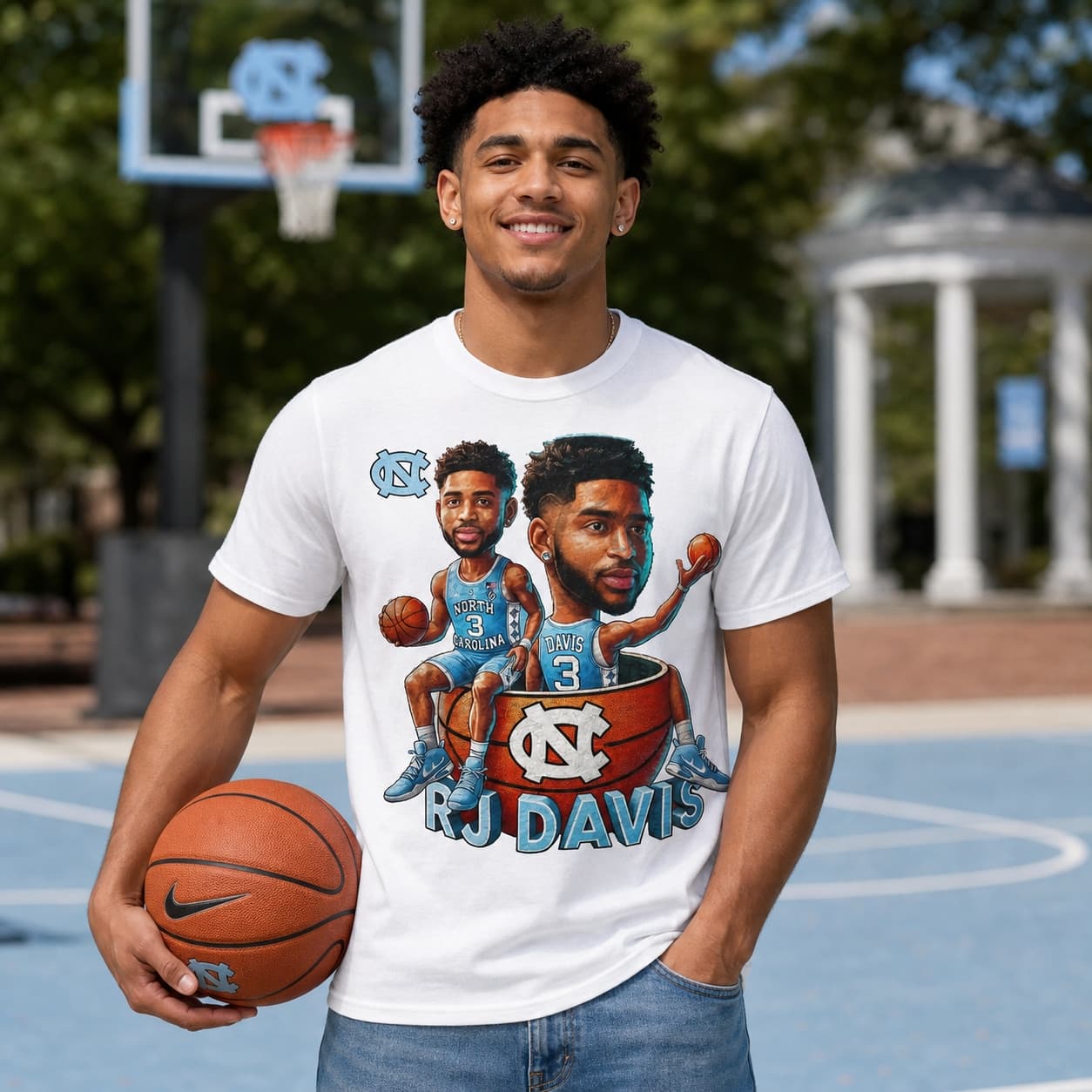 North Carolina Tar Heels RJ Davis Exclusive Retro March Madness Basketball Shirt
