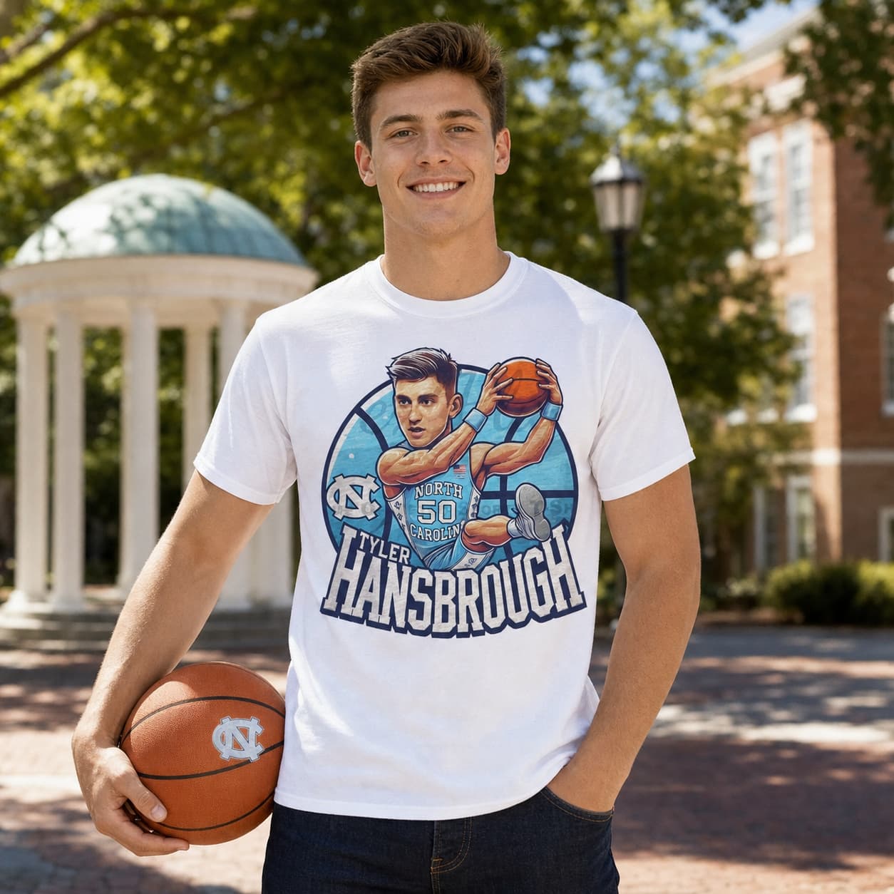North Carolina Tar Heels Tyler Hansbrough Exclusive Retro March Madness Basketball Shirt