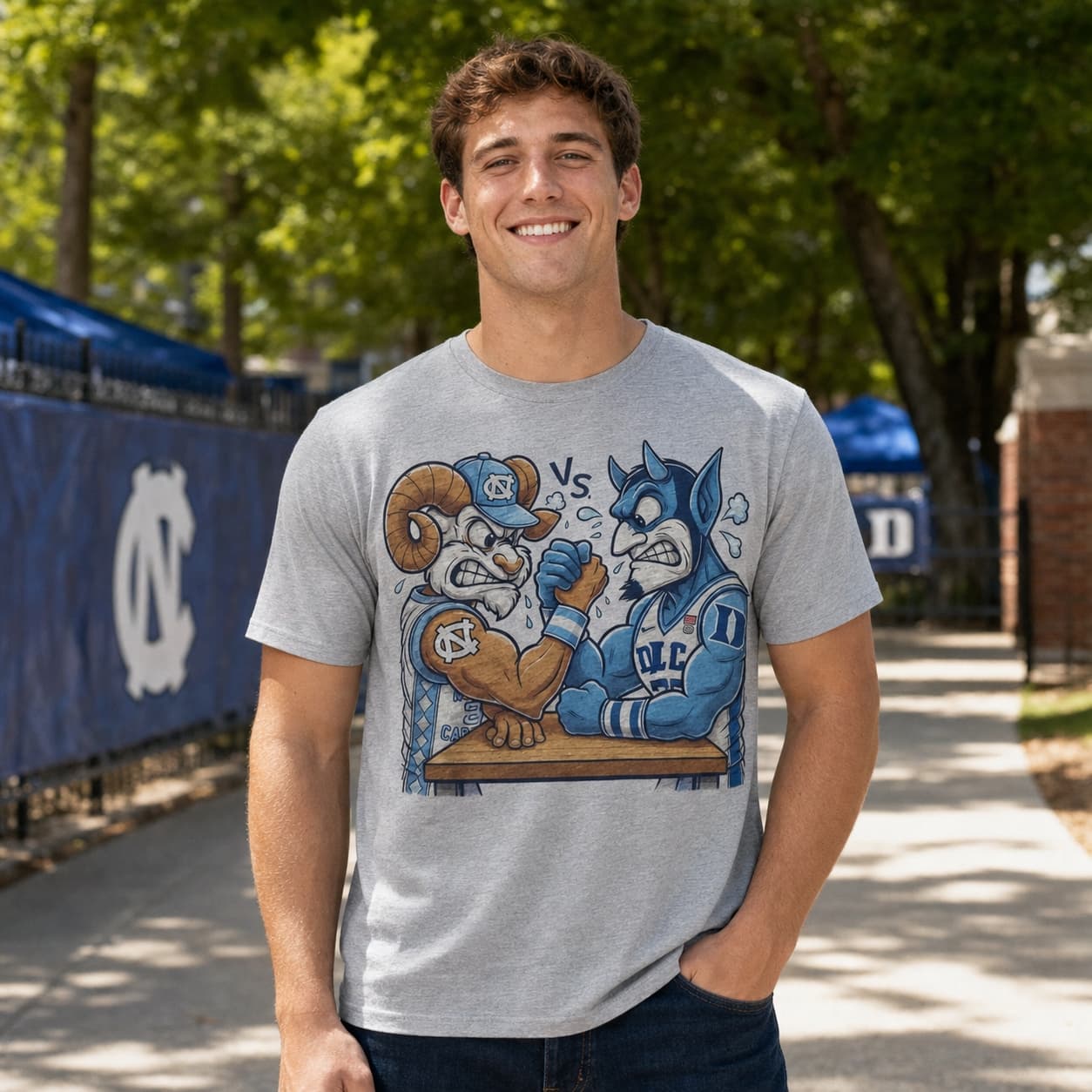 North Carolina Tar Heels vs. Duke Blue Devils Exclusive Retro Rivalries Basketball Arm Wrestling Shirt