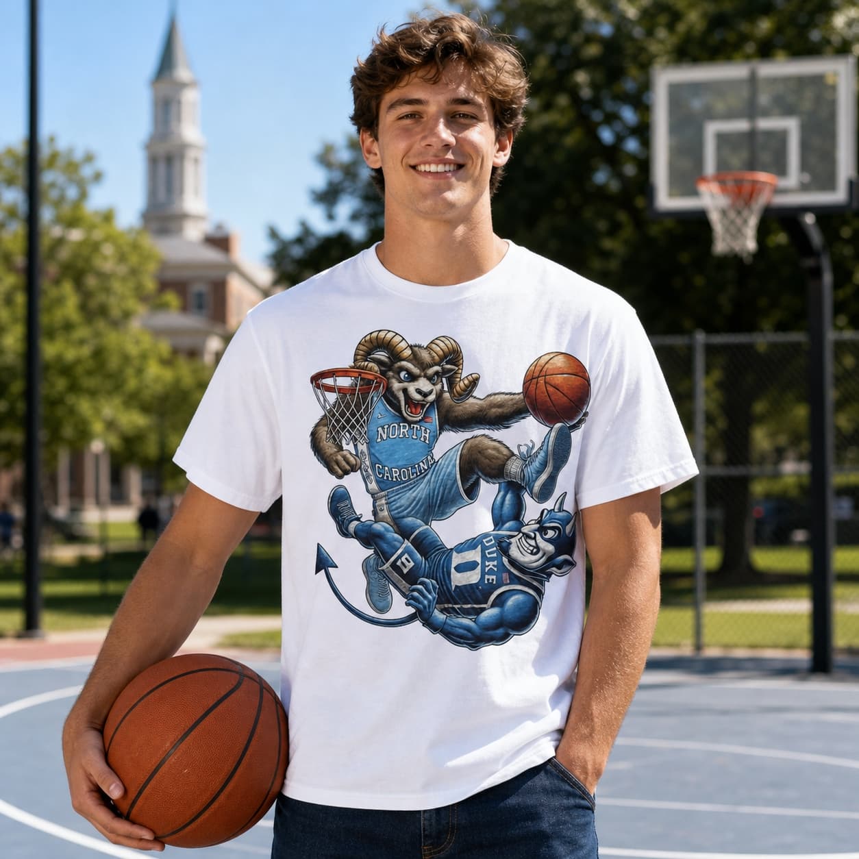 North Carolina Tar Heels vs. Duke Blue Devils Exclusive Retro Rivalries Basketball Kick Shirt