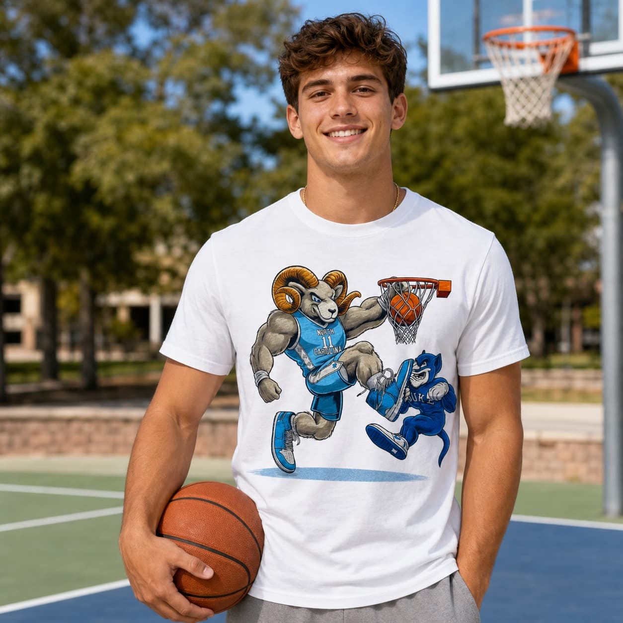 North Carolina Tar Heels vs. Duke Blue Devils Retro Rivalry Basketball Mascot 1985 Shirt