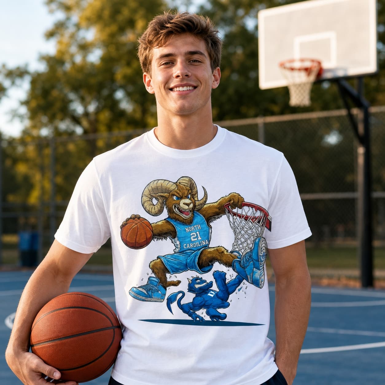 North Carolina Tar Heels vs. Duke Blue Devils Retro Rivalry Basketball Mascot 1990 Shirt