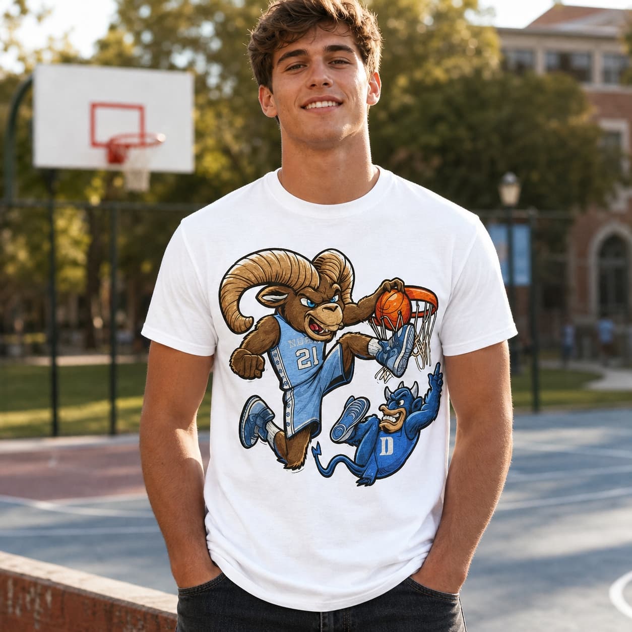 North Carolina Tar Heels vs. Duke Blue Devils Retro Rivalry Basketball Mascot 1991 Shirt