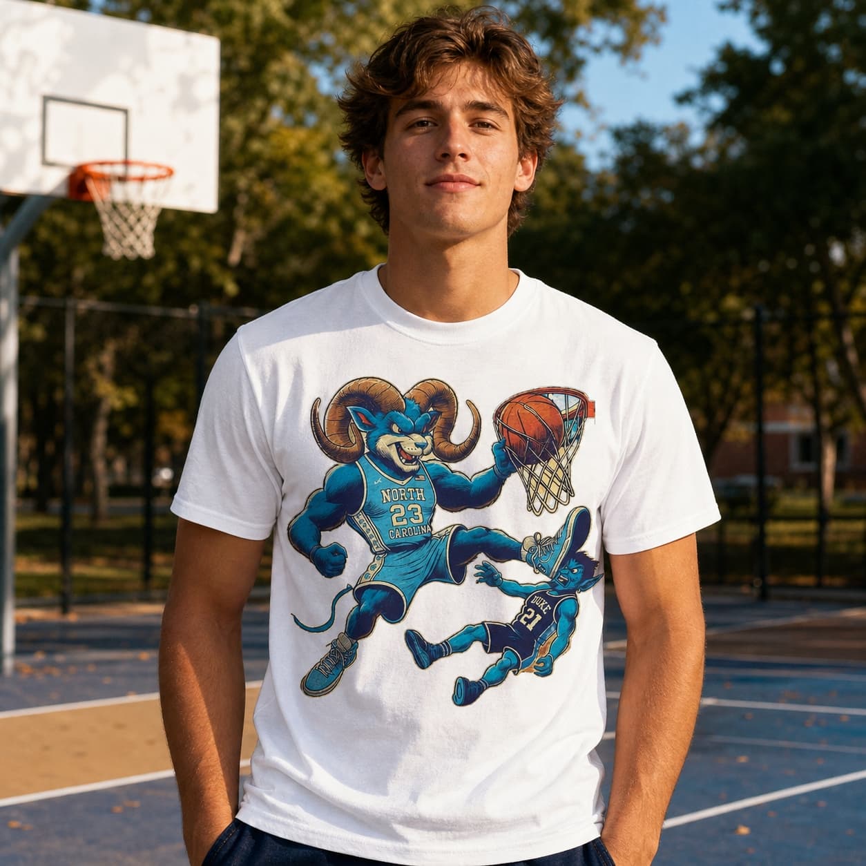 North Carolina Tar Heels vs. Duke Blue Devils Retro Rivalry Basketball Mascot 1992 Shirt
