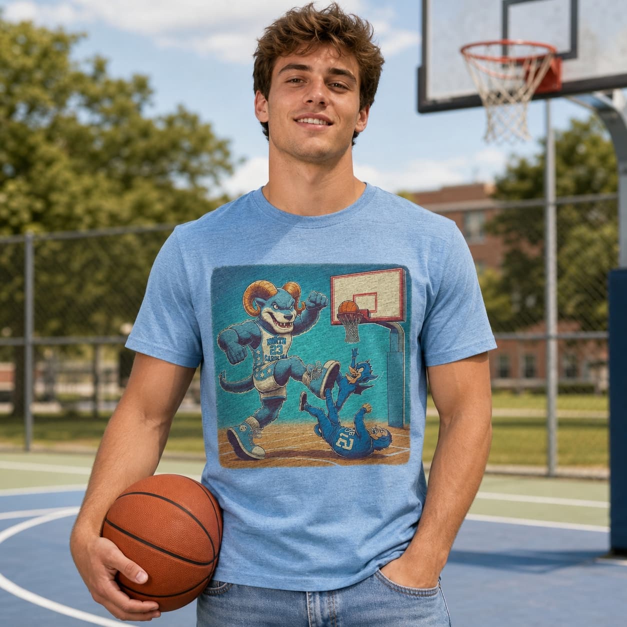 North Carolina Tar Heels vs. Duke Blue Devils Retro Rivalry Basketball Mascot 1993 Shirt