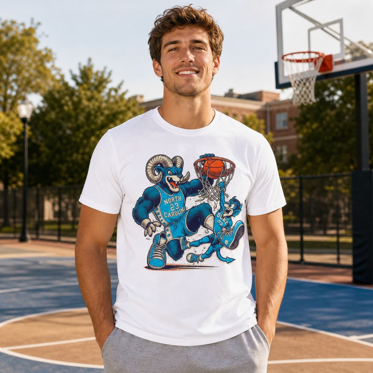 North Carolina Tar Heels vs. Duke Blue Devils Retro Rivalry Basketball Mascot 1995 Shirt