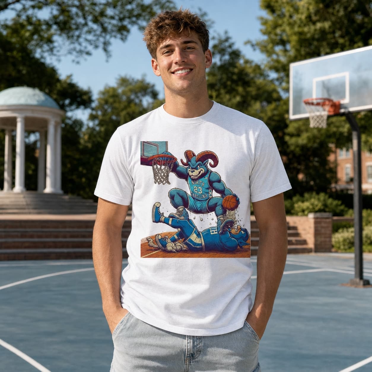 North Carolina Tar Heels vs. Duke Blue Devils Retro Rivalry Basketball Mascot 1996 Shirt