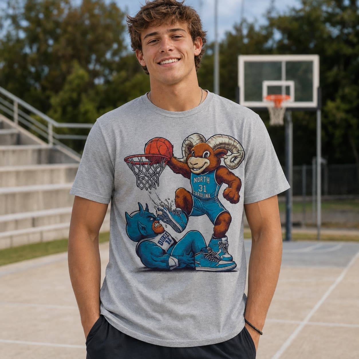 North Carolina Tar Heels vs. Duke Blue Devils Retro Rivalry Basketball Mascot 1998 Shirt