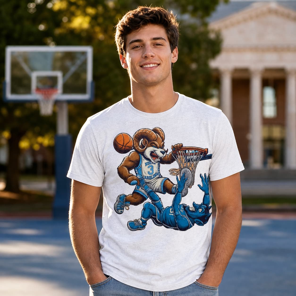 North Carolina Tar Heels vs. Duke Blue Devils Retro Rivalry Basketball Mascot 1999 Shirt