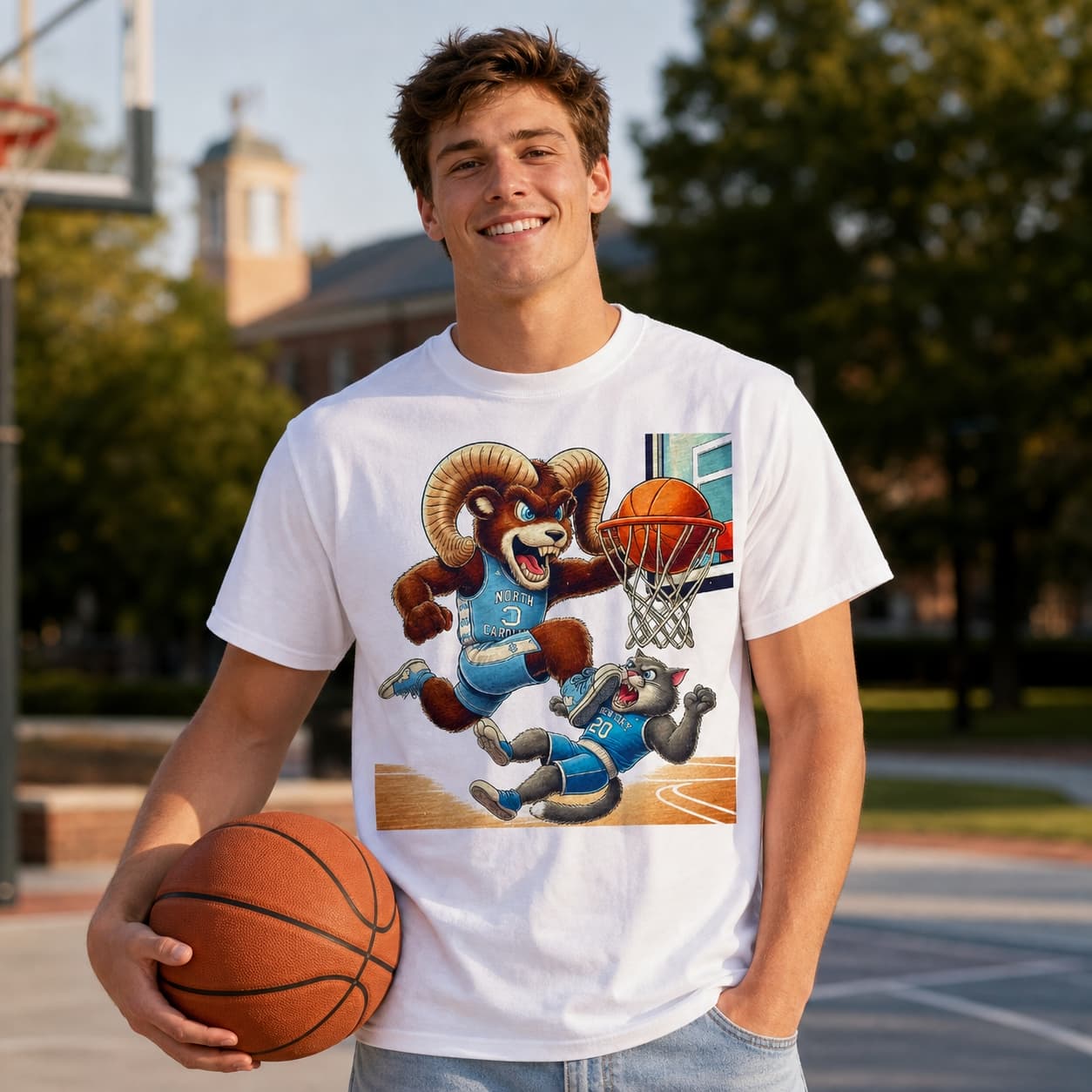 North Carolina Tar Heels vs. Kentucky Wildcats Retro Rivalry Basketball Mascot Shirt