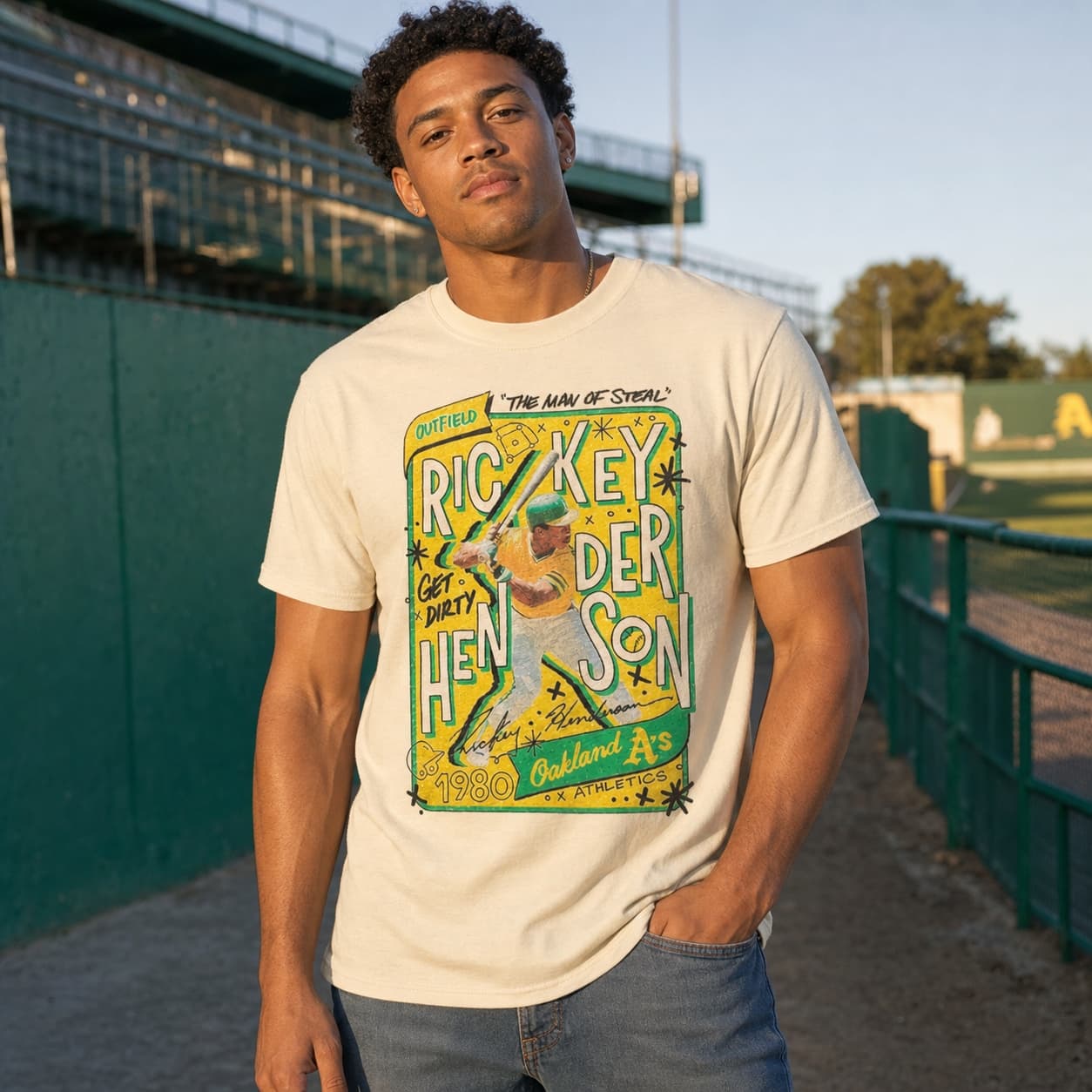 Oakland A’s Retro Rickey Henderson Rookie Baseball 1980 Artwork Shirt