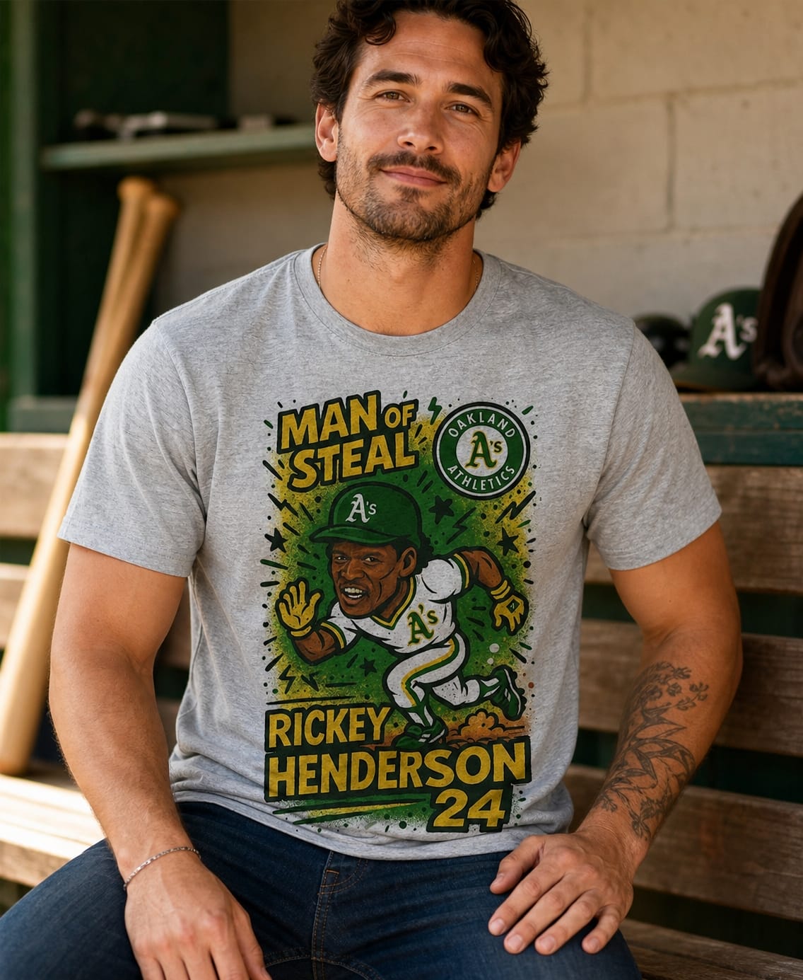 Oakland Athletics Aâ€™s Rickey Henderson Man Of Steal Exclusive Retro Baseball Graffiti Artwork T-Shirt