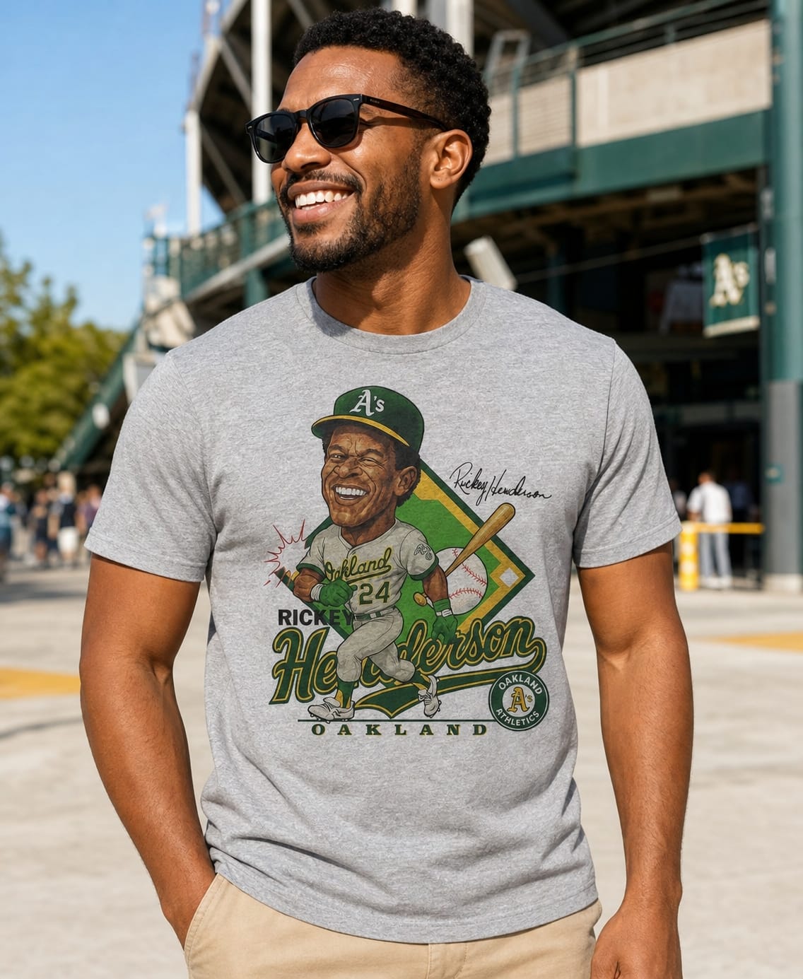 Oakland Athletics Rickey Henderson Exclusive Retro Baseball Caricature 1989 Artwork T-Shirt