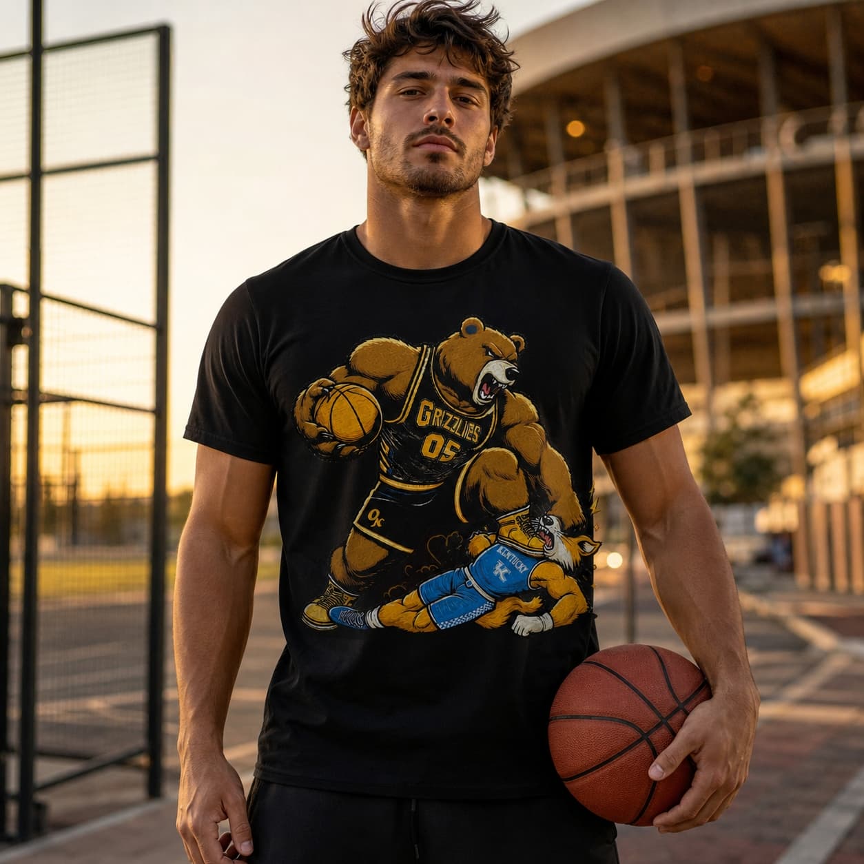 Oakland Golden Grizzlies vs. Kentucky Wildcats Retro Rivalry Basketball Mascot Shirt