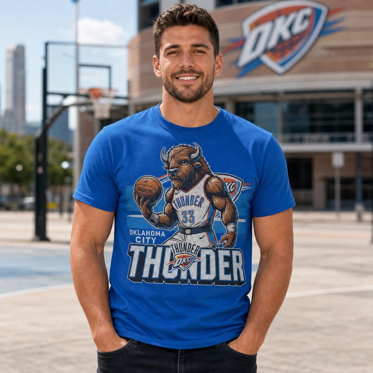Oklahoma City Thunder Exclusive Retro Basketball Mascot Shirt