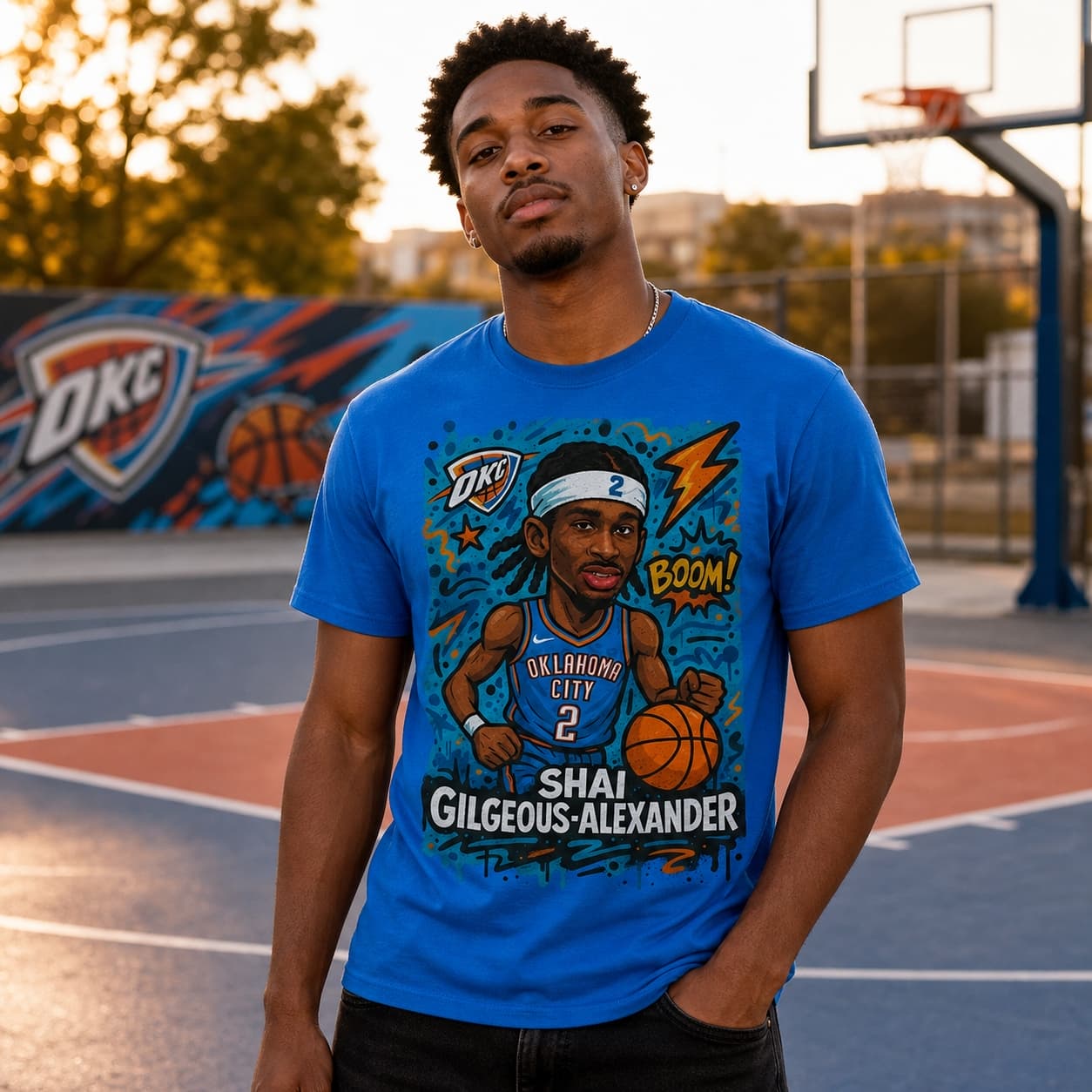 Oklahoma City Thunder Shai Gilgeous-Alexander Exclusive Caricature Basketball Shirt