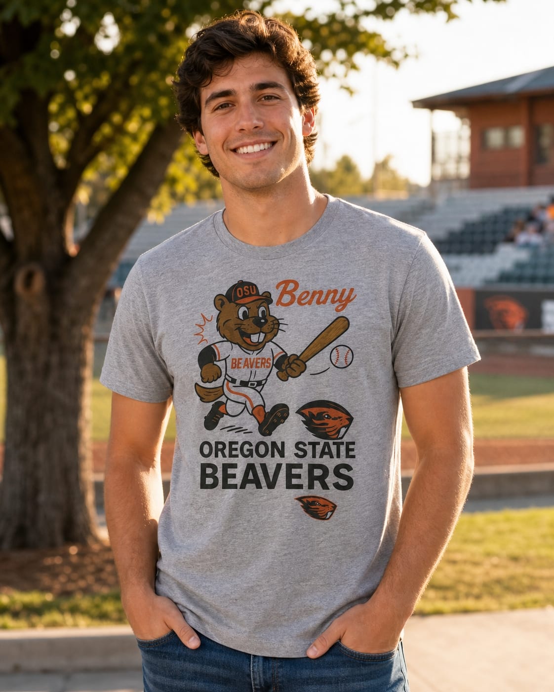 Oregon State Beavers Benny Mascot Retro Baseball Artwork Shirt