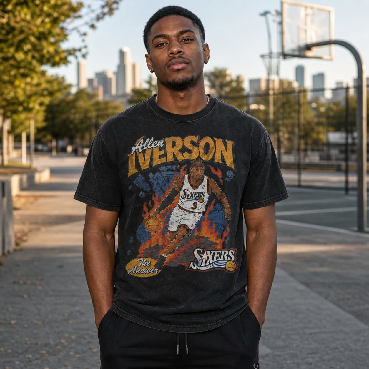 Philadelphia 76ers Allen Iverson The Answer Exclusive Retro Basketball 1996 T-Shirt