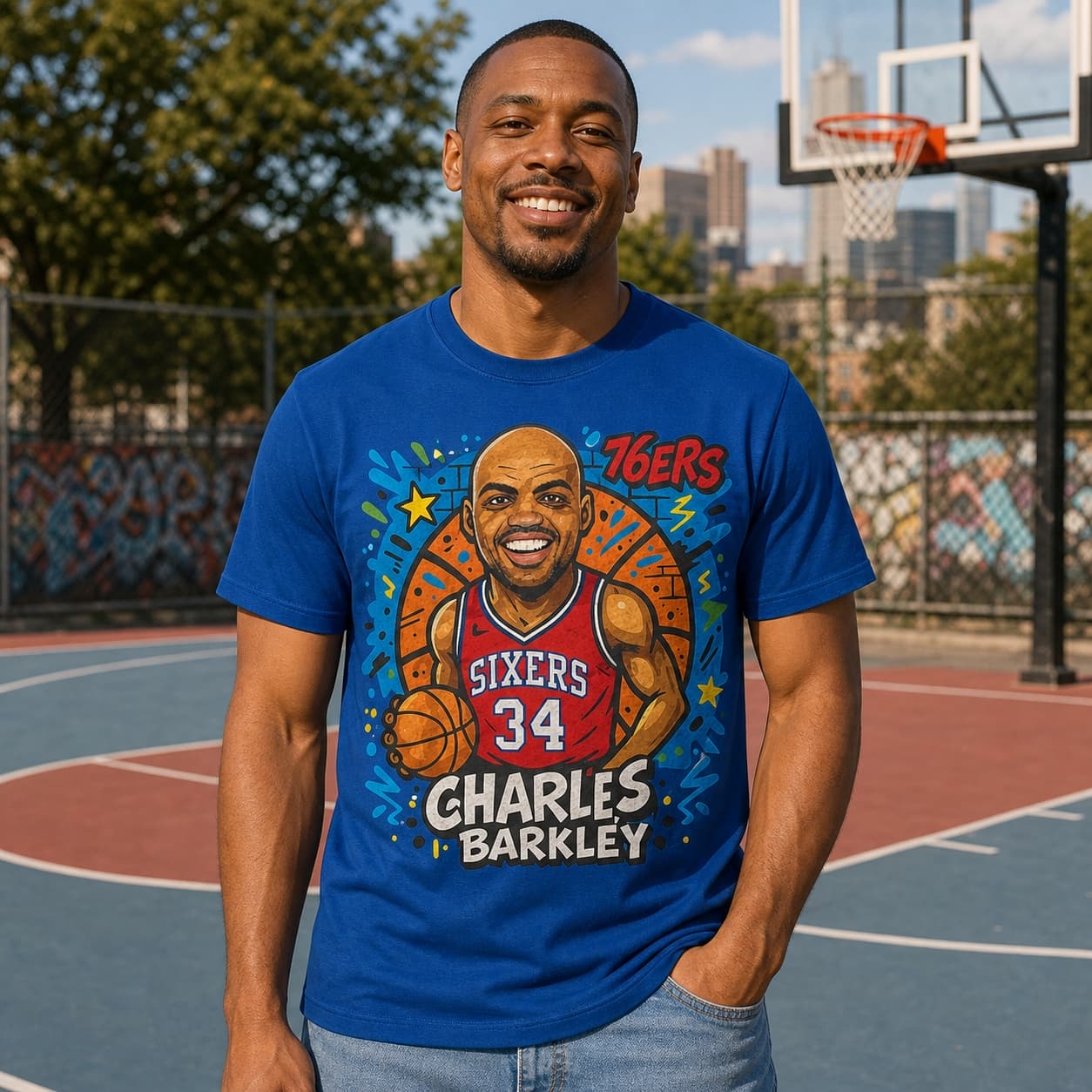 Philadelphia 76ers Charles Barkley Exclusive Caricature Basketball Shirt