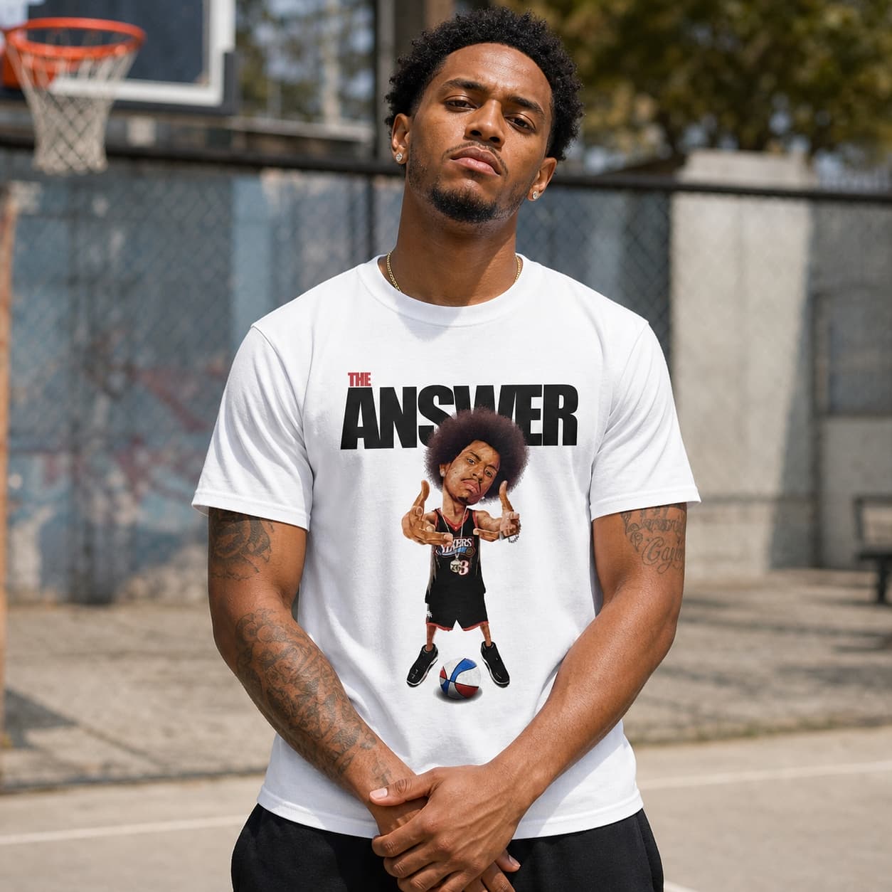 Philadelphia 76ers Retro Allen Iverson The Answer Basketball 1996 Shirt