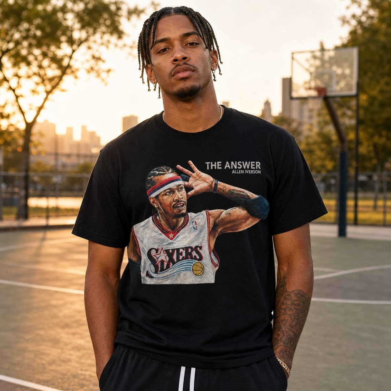 Philadelphia 76ers Retro Allen Iverson The Answer Basketball 1998 Shirt