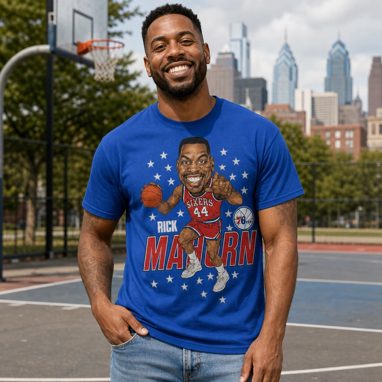 Philadelphia 76ers Rick Mahorn Exclusive Retro Basketball 1989 Shirt