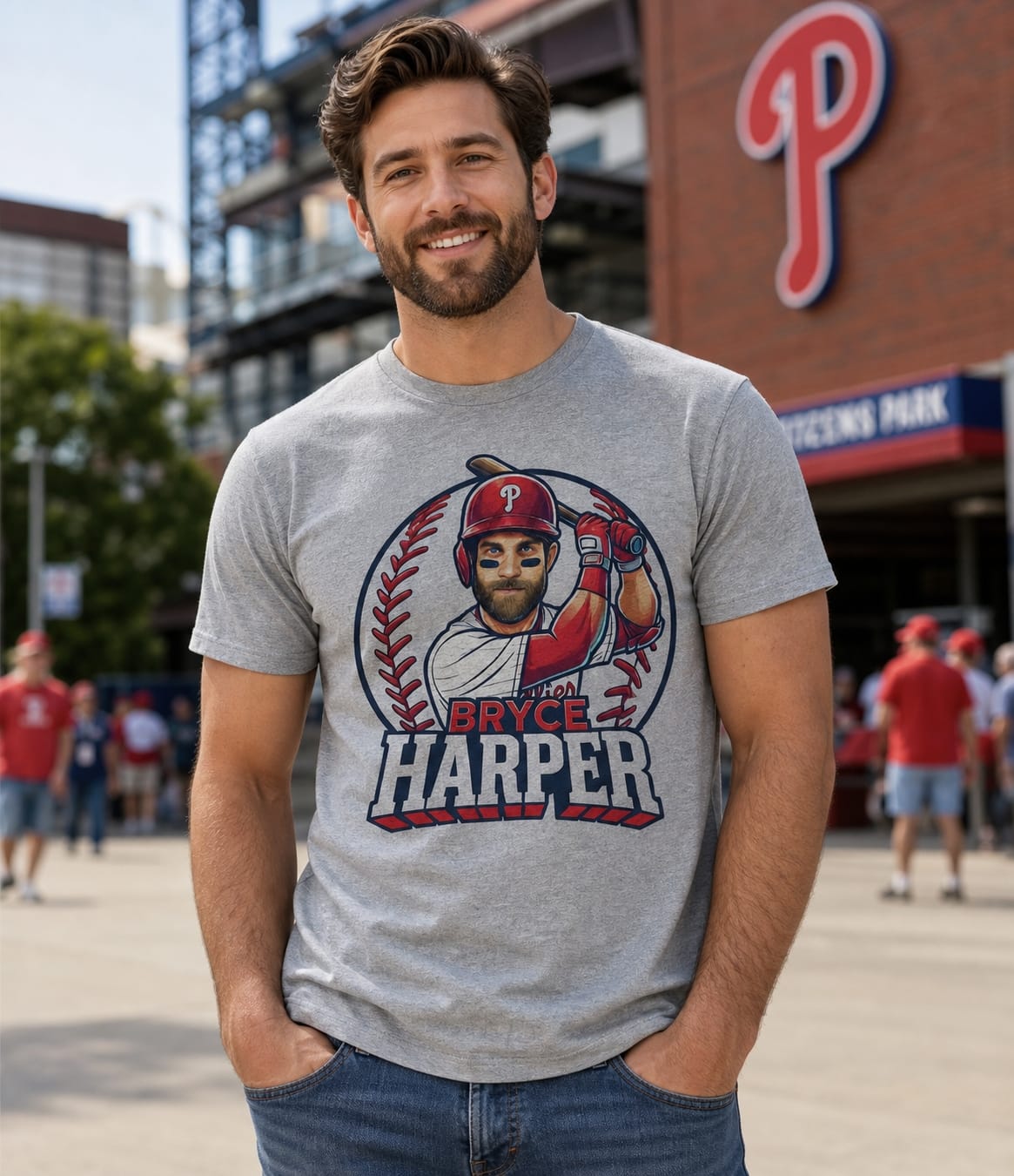 Philadelphia Phillies Bryce Harper Exclusive Retro Baseball Artwork Shirt