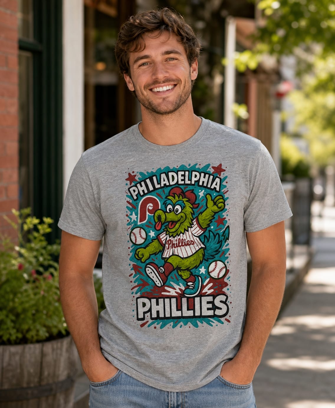 Philadelphia Phillies Graffiti Mascot Exclusive Retro Baseball Artwork T-Shirt