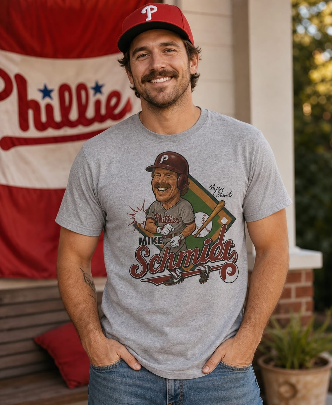 Philadelphia Phillies Mike Schmidt Exclusive Retro Baseball 1982 Artwork T-Shirt