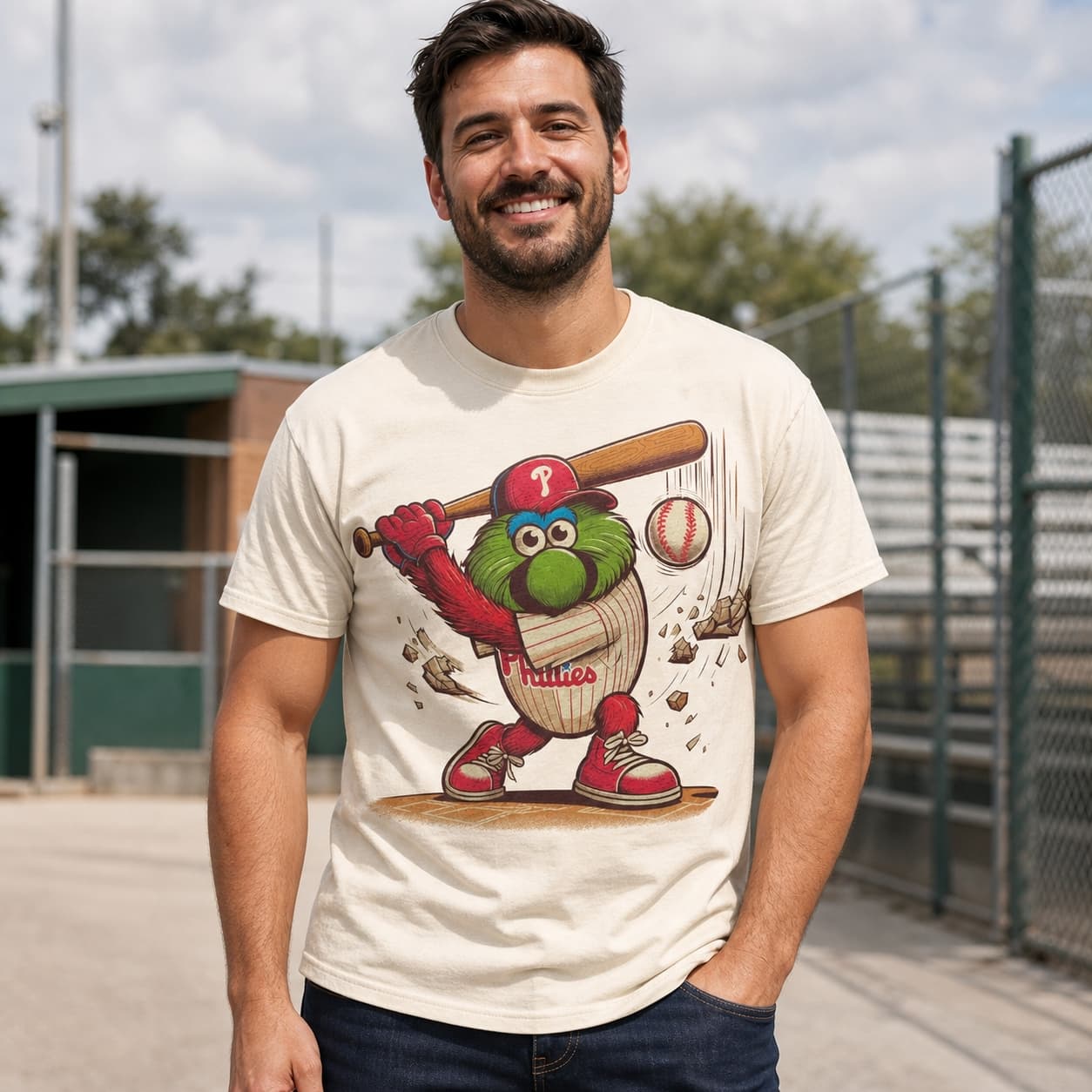 Philadelphia Phillies Retro Baseball Mascot Mania 1993 Artwork T-Shirt