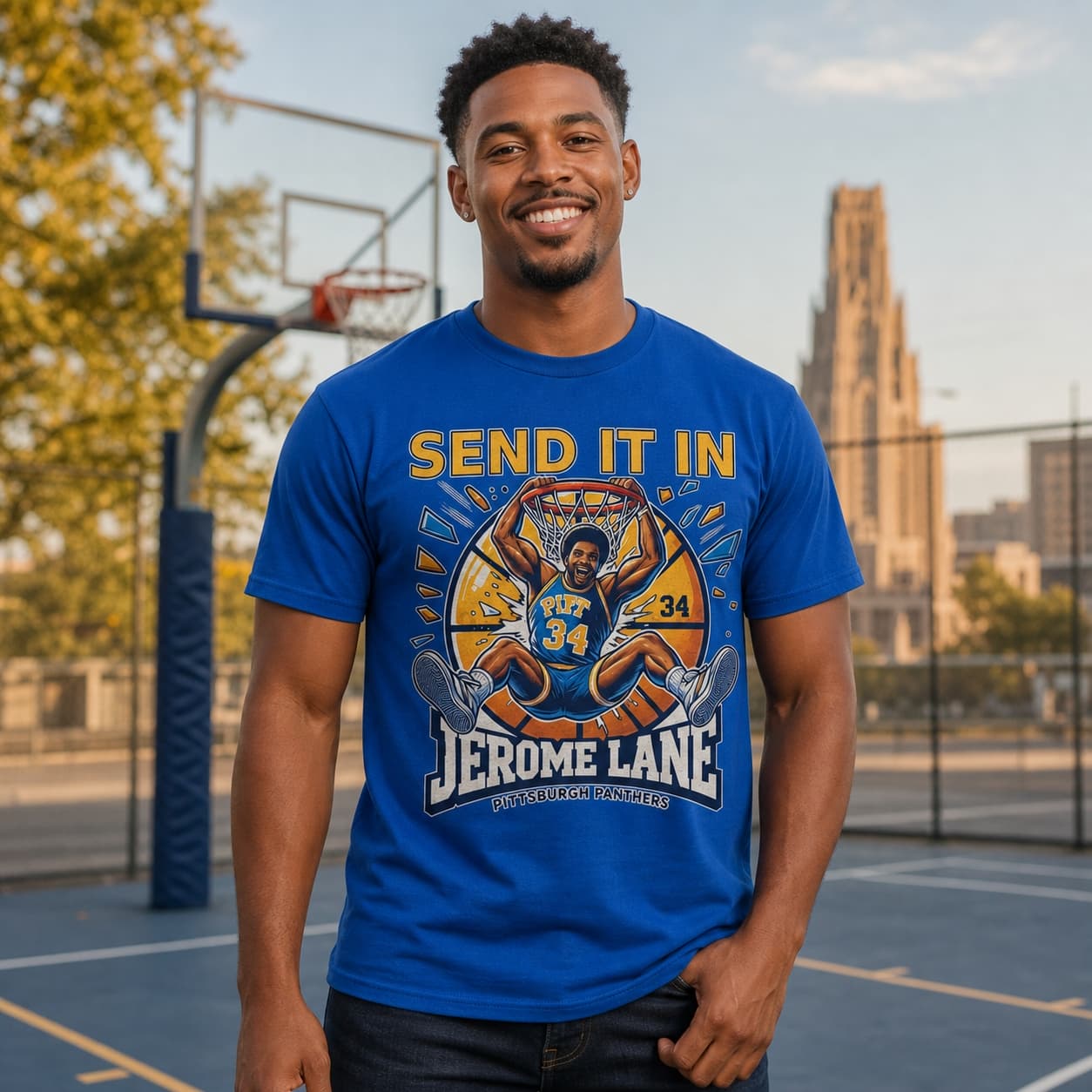 Pittsburgh Panthers Jerome Lane Send It In Exclusive Retro March Madness Basketball Shirt
