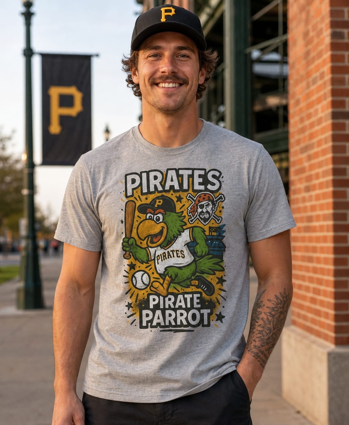 Pittsburgh Pirates Graffiti Mascot Exclusive Retro Baseball Artwork T-Shirt