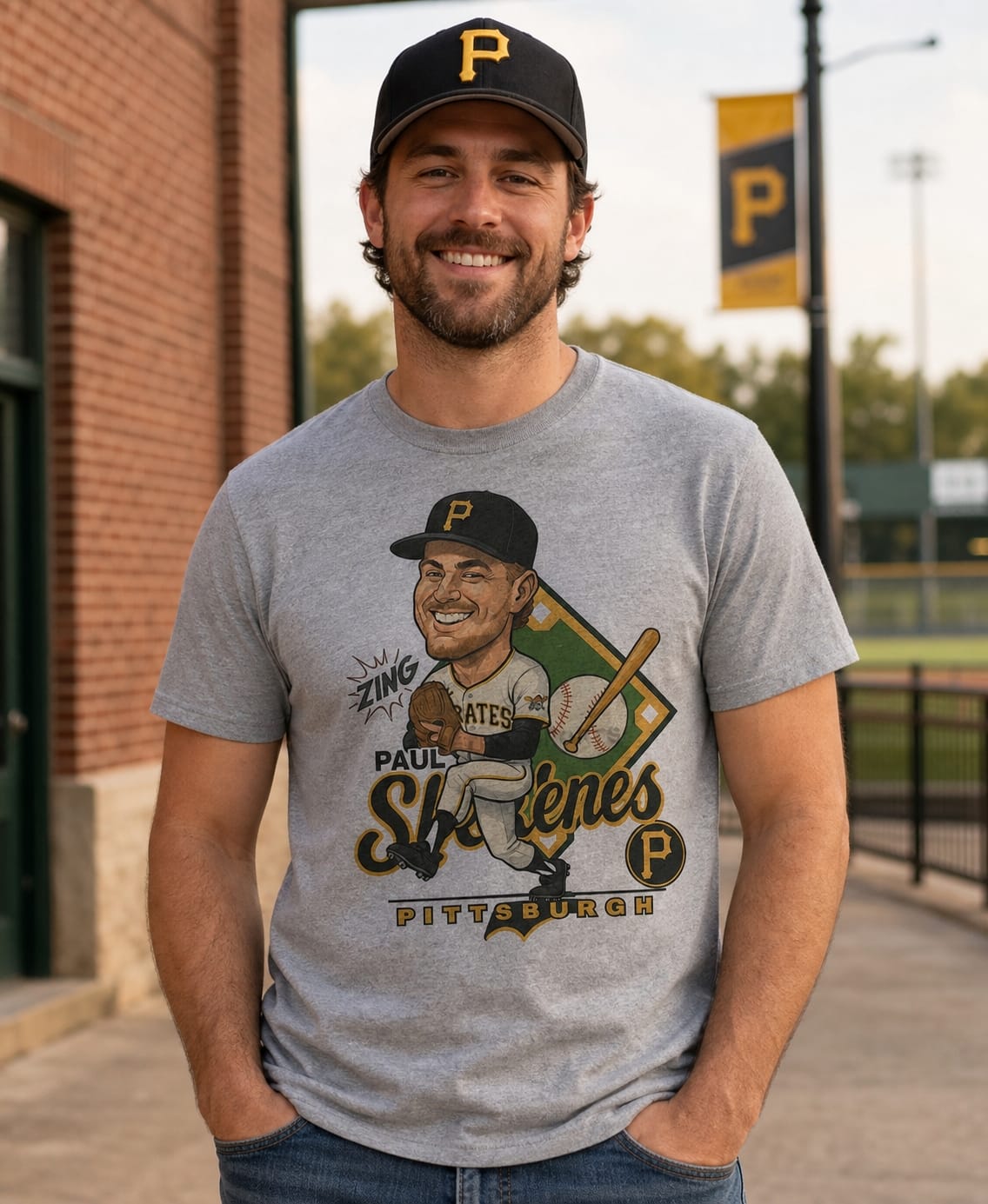 Pittsburgh Pirates Paul Skenes Exclusive Retro Caricature Baseball RC Artwork T-Shirt