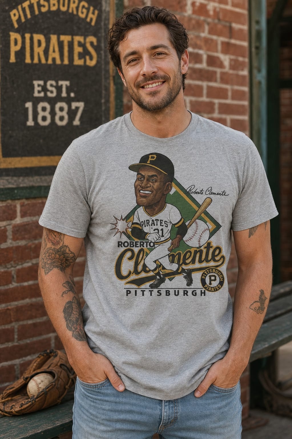 Pittsburgh Pirates Roberto Clemente Exclusive Retro Baseball 1967 Artwork T-Shirt