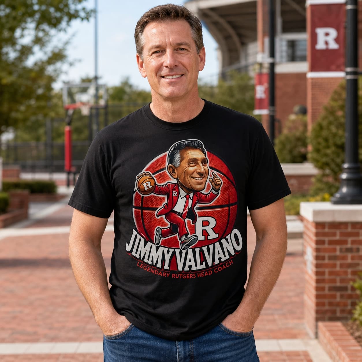 Rutgers Scarlet Knights Coach Jimmy Valvano Exclusive Retro March Madness Basketball Shirt