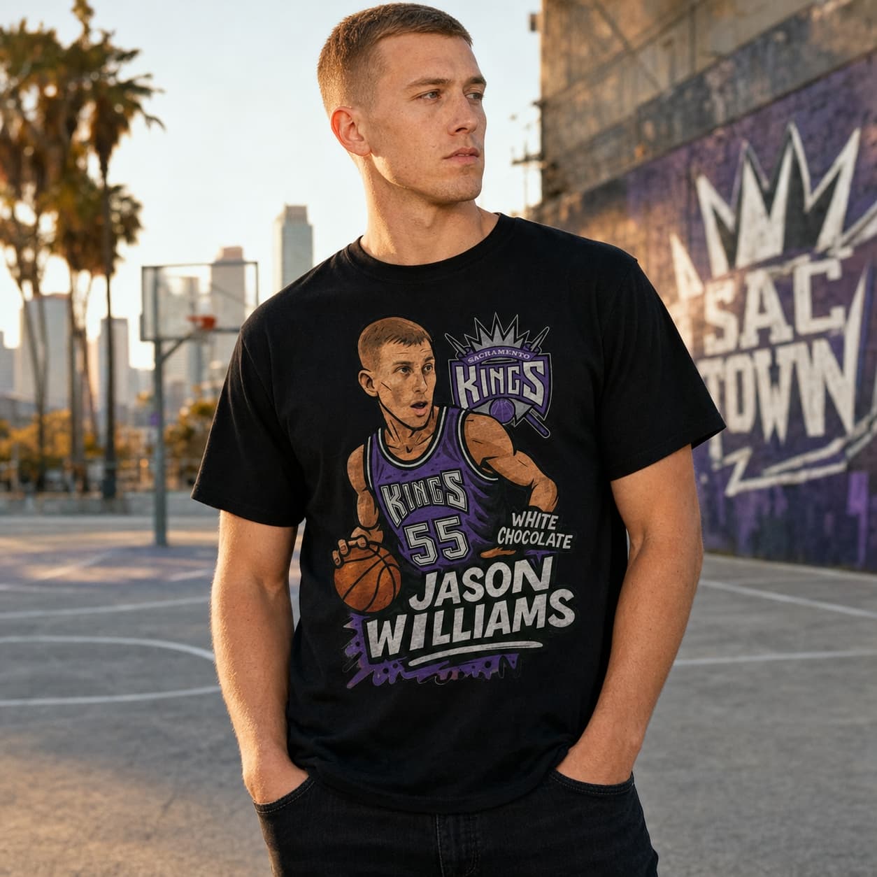 Sacramento Kings Jason Williams White Chocolate Exclusive Caricature Basketball Shirt