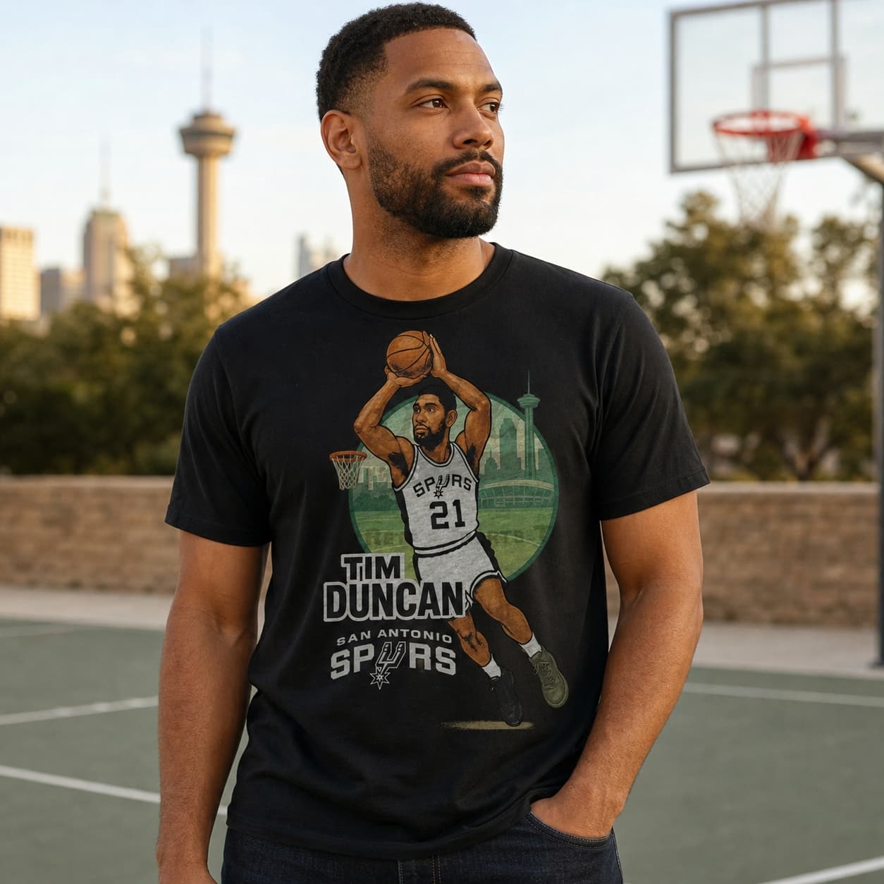San Antonio Spurs Tim Duncan Exclusive Retro Basketball 1997 T-Shirt
