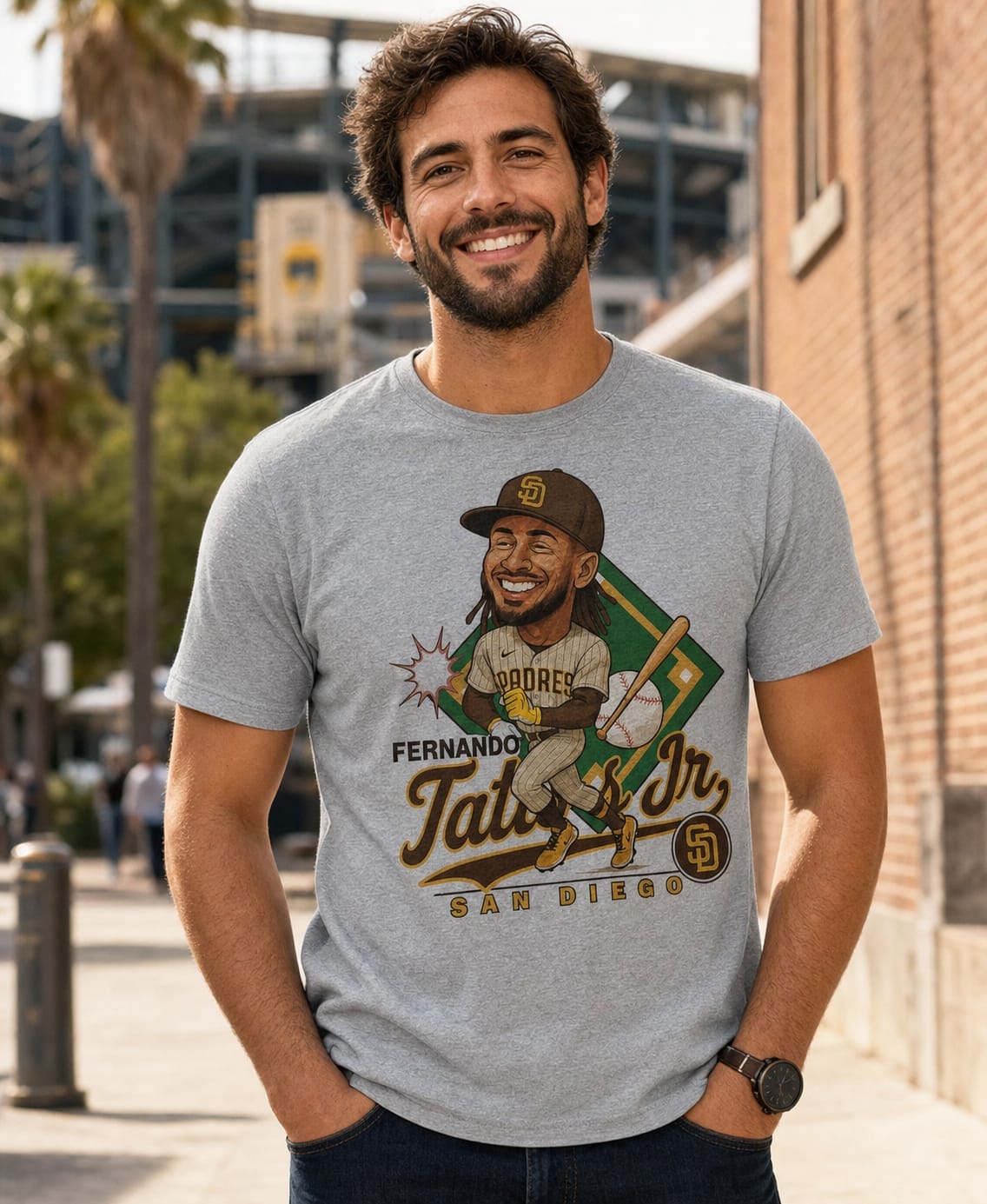 San Diego Padres Fernando Tatis Jr. Exclusive Retro Baseball Caricature Artwork T-Shirt