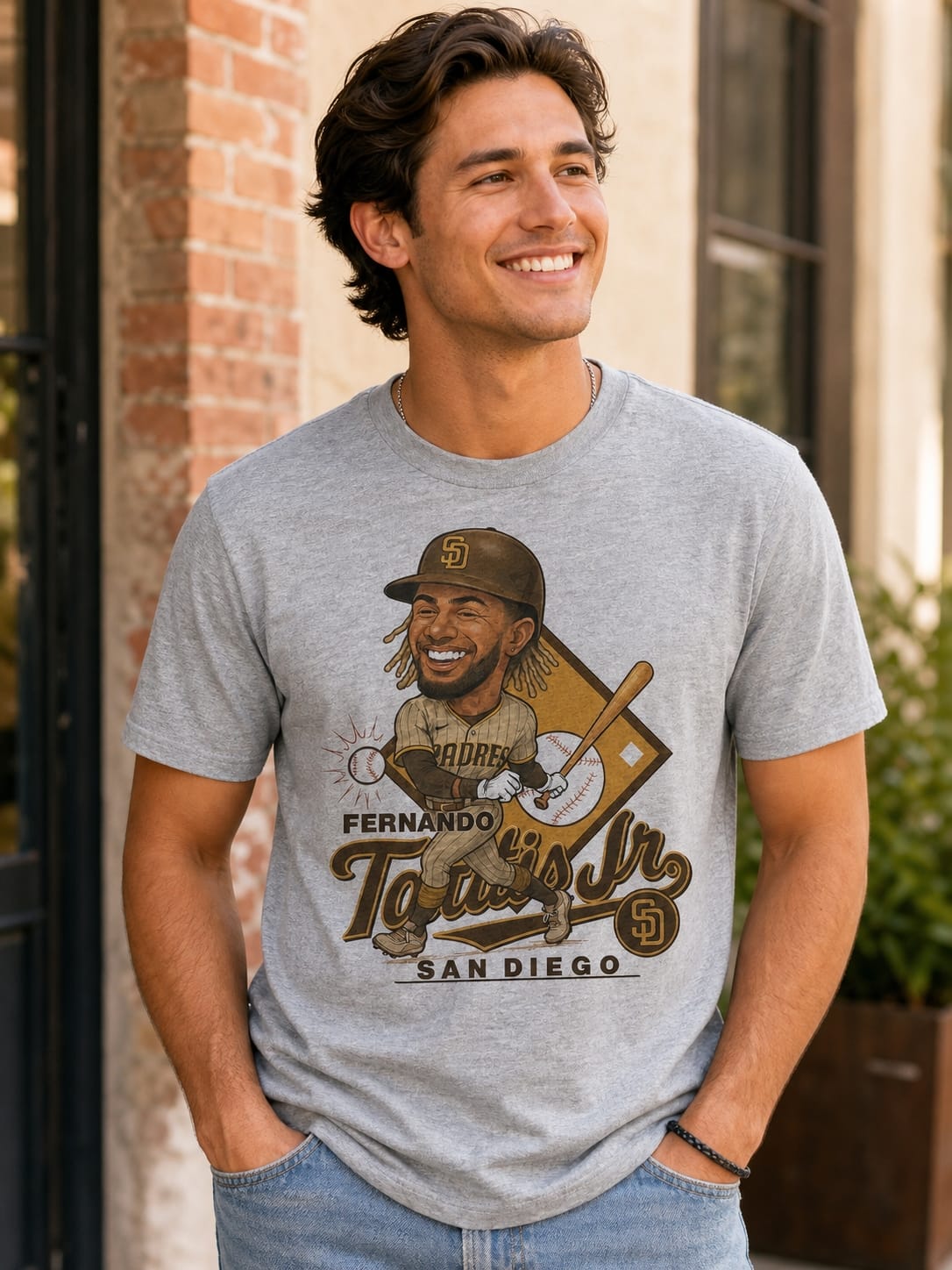 San Diego Padres Fernando Tatis Jr. Exclusive Retro Baseball RC Artwork T-Shirt