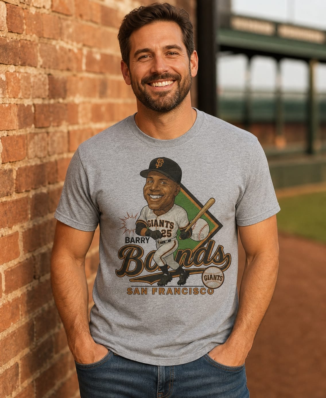 San Francisco Giants Barry Bonds Exclusive Retro Baseball Caricature 1993 Artwork T-Shirt