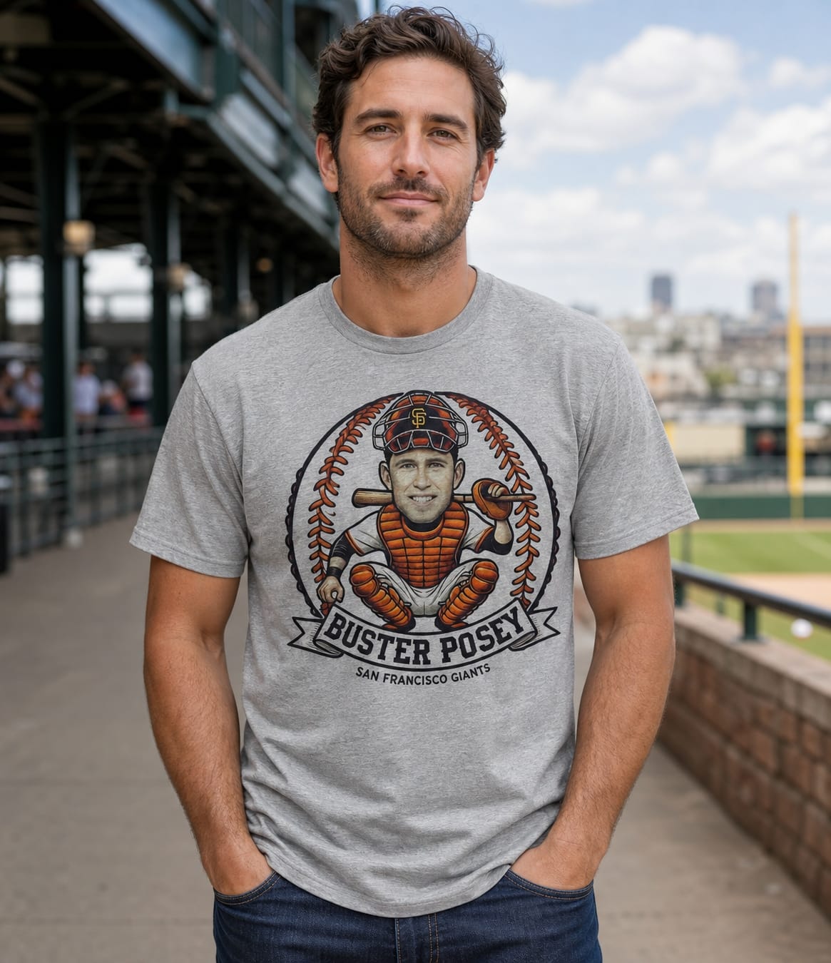 San Francisco Giants Buster Posey Exclusive Retro Baseball Artwork Shirt