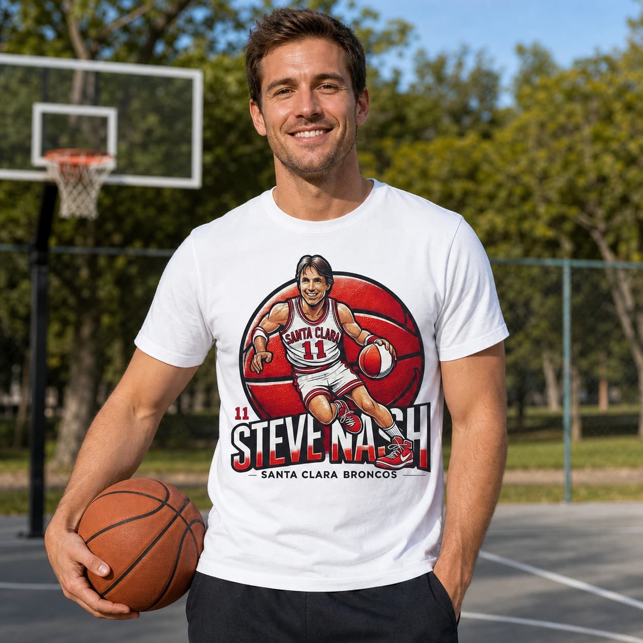 Santa Clara Broncos Steve Nash Exclusive Retro March Madness Basketball Shirt