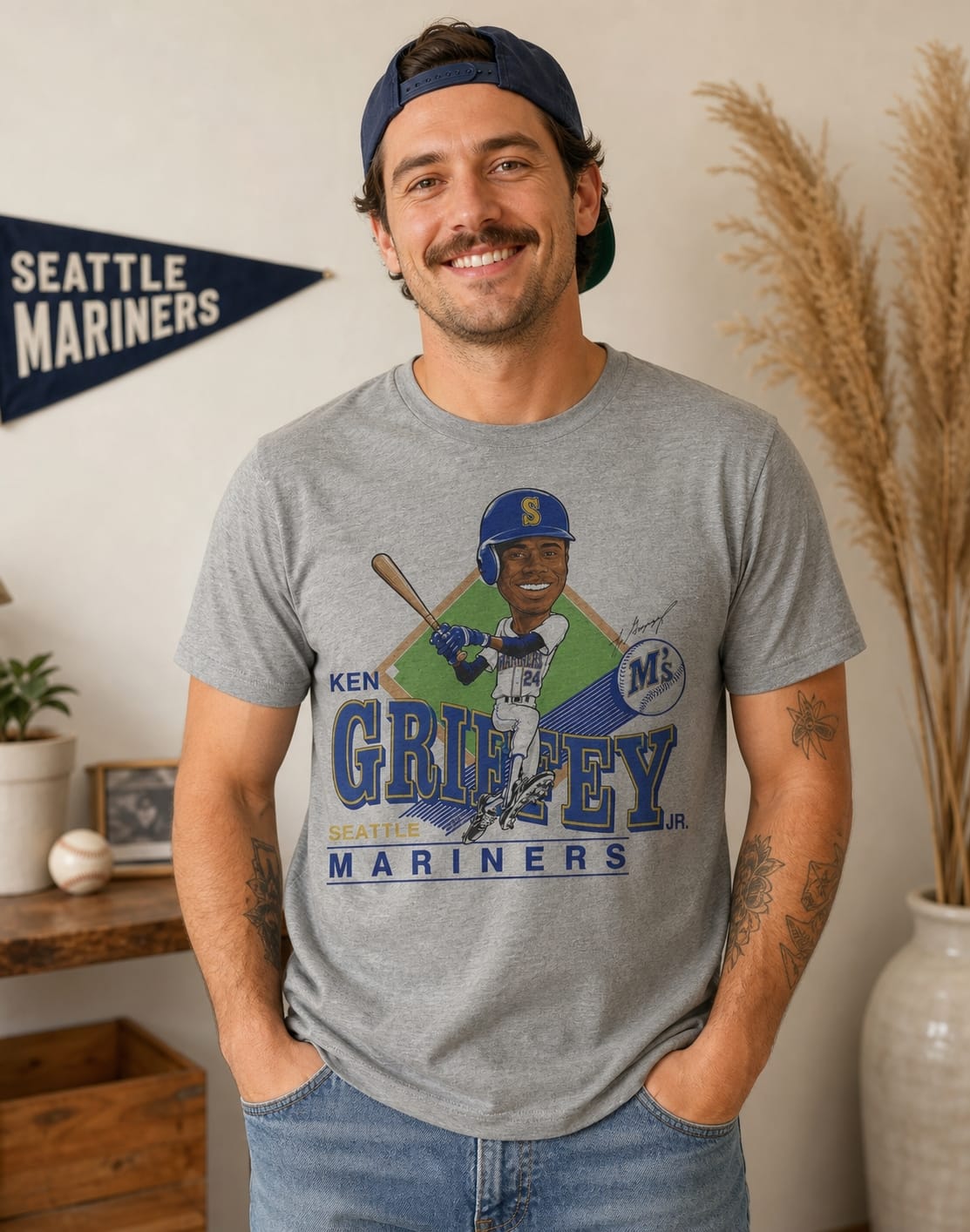 Seattle Mariners Ken Griffey Jr. Retro Baseball 1990 Artwork T-Shirt