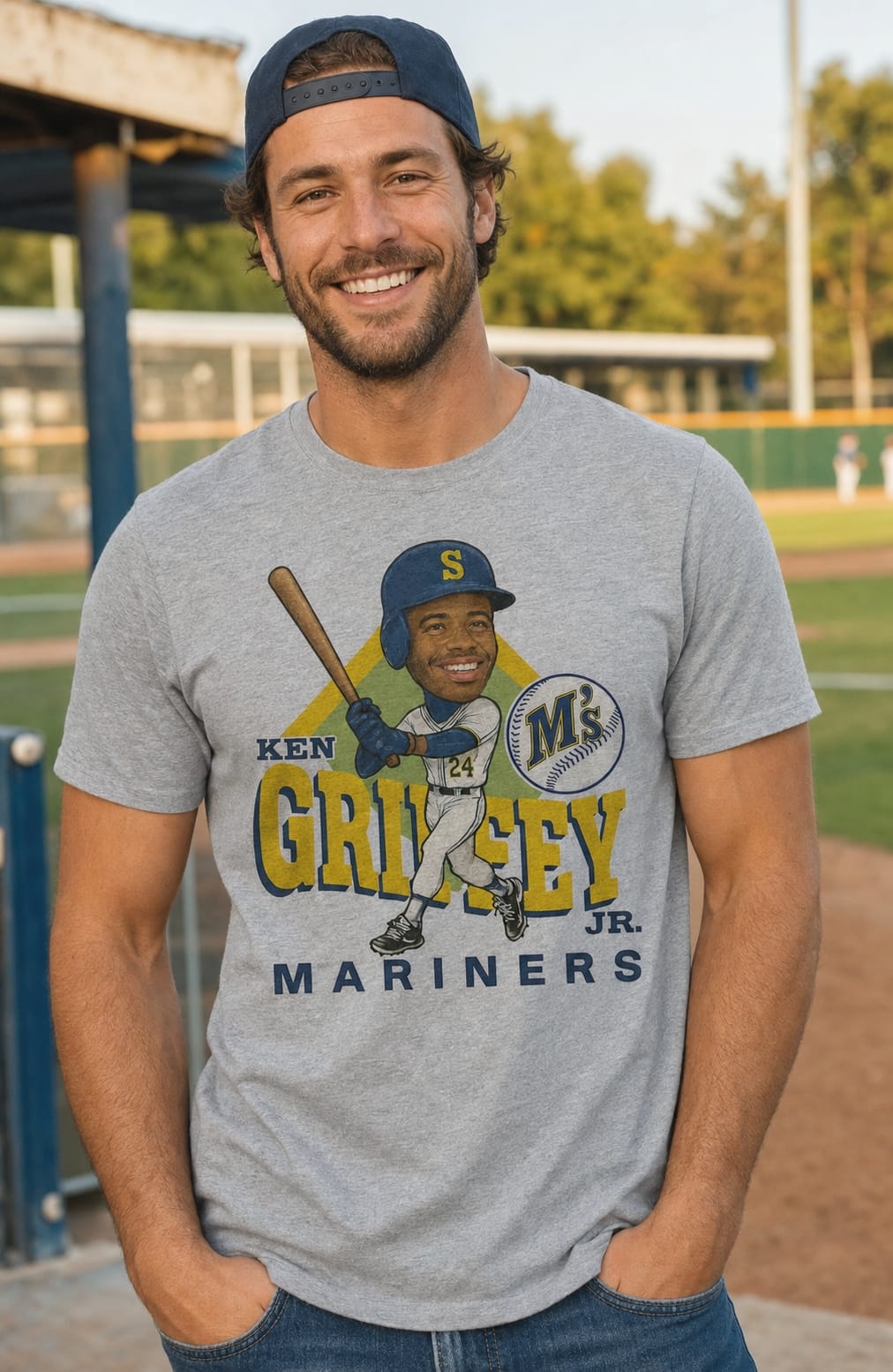 Seattle Mariners Ken Griffey Jr. Retro Baseball 1991 Artwork T-Shirt