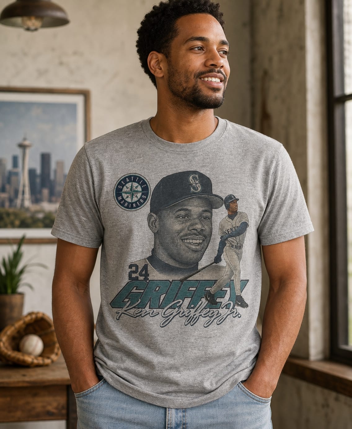 Seattle Mariners Ken Griffey Jr. Retro Baseball 1992 Artwork Shirt