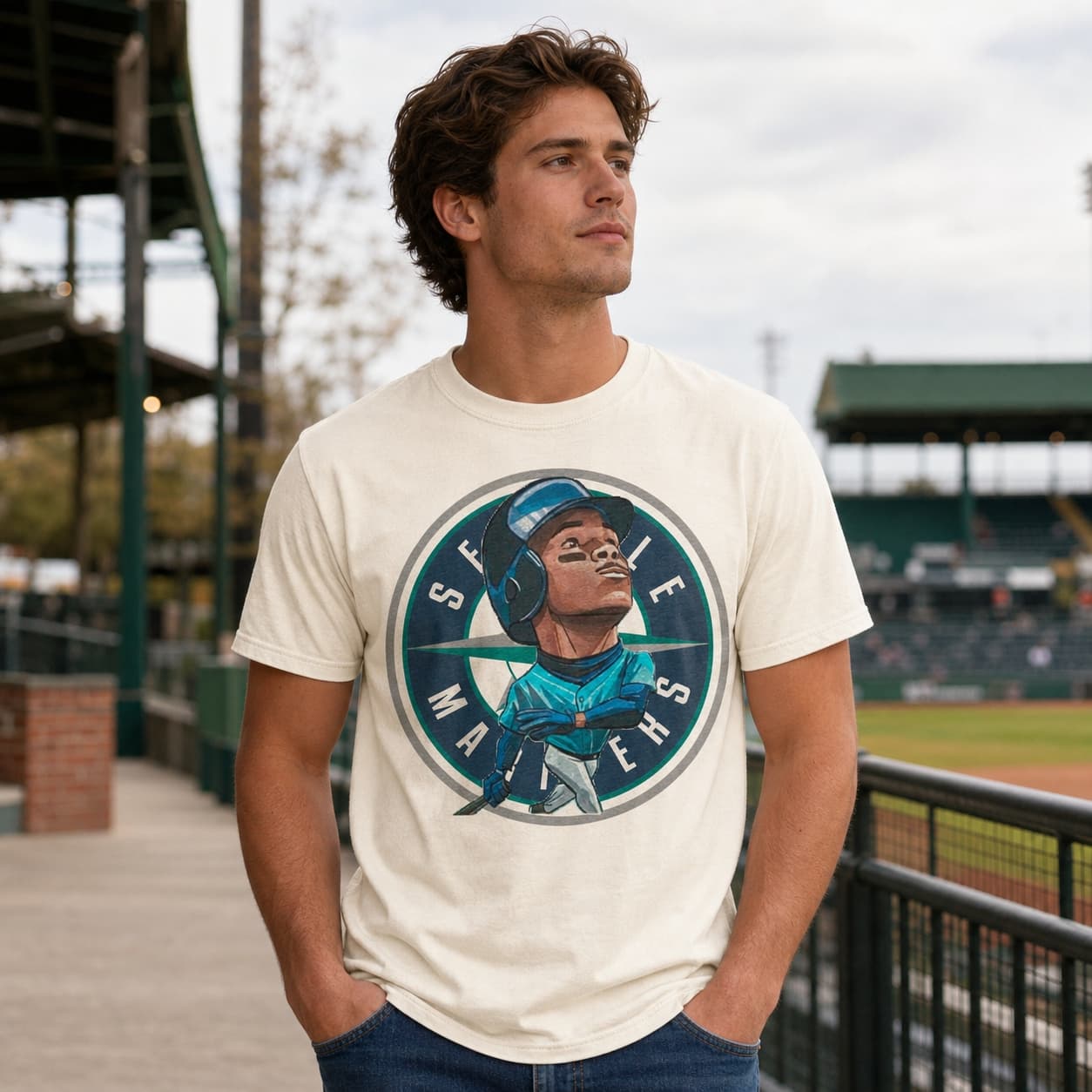 Seattle Mariners Retro Ken Griffey Jr. Baseball 1993 Artwork T-Shirt