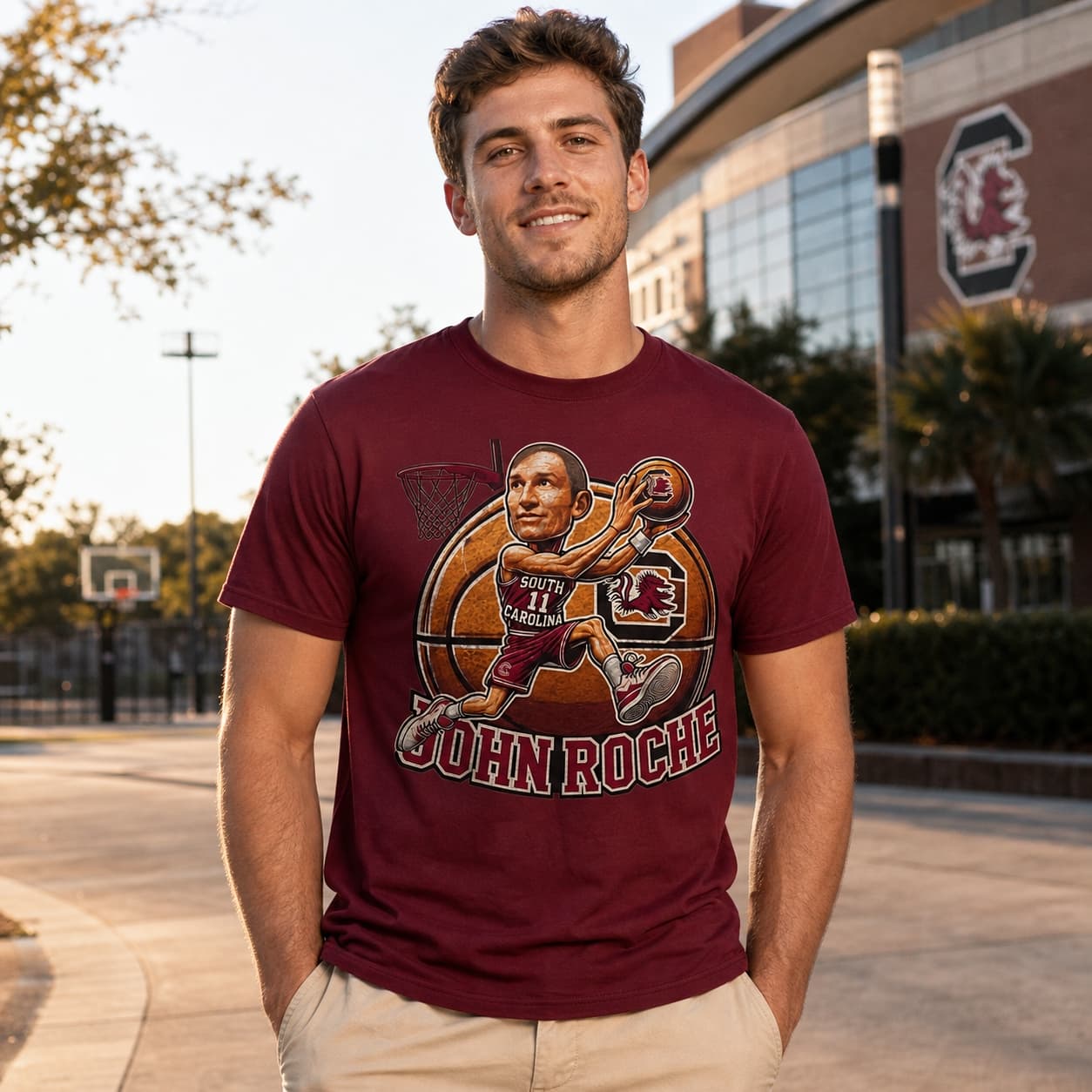 South Carolina Gamecocks John Roche Exclusive Retro March Madness Basketball Shirt