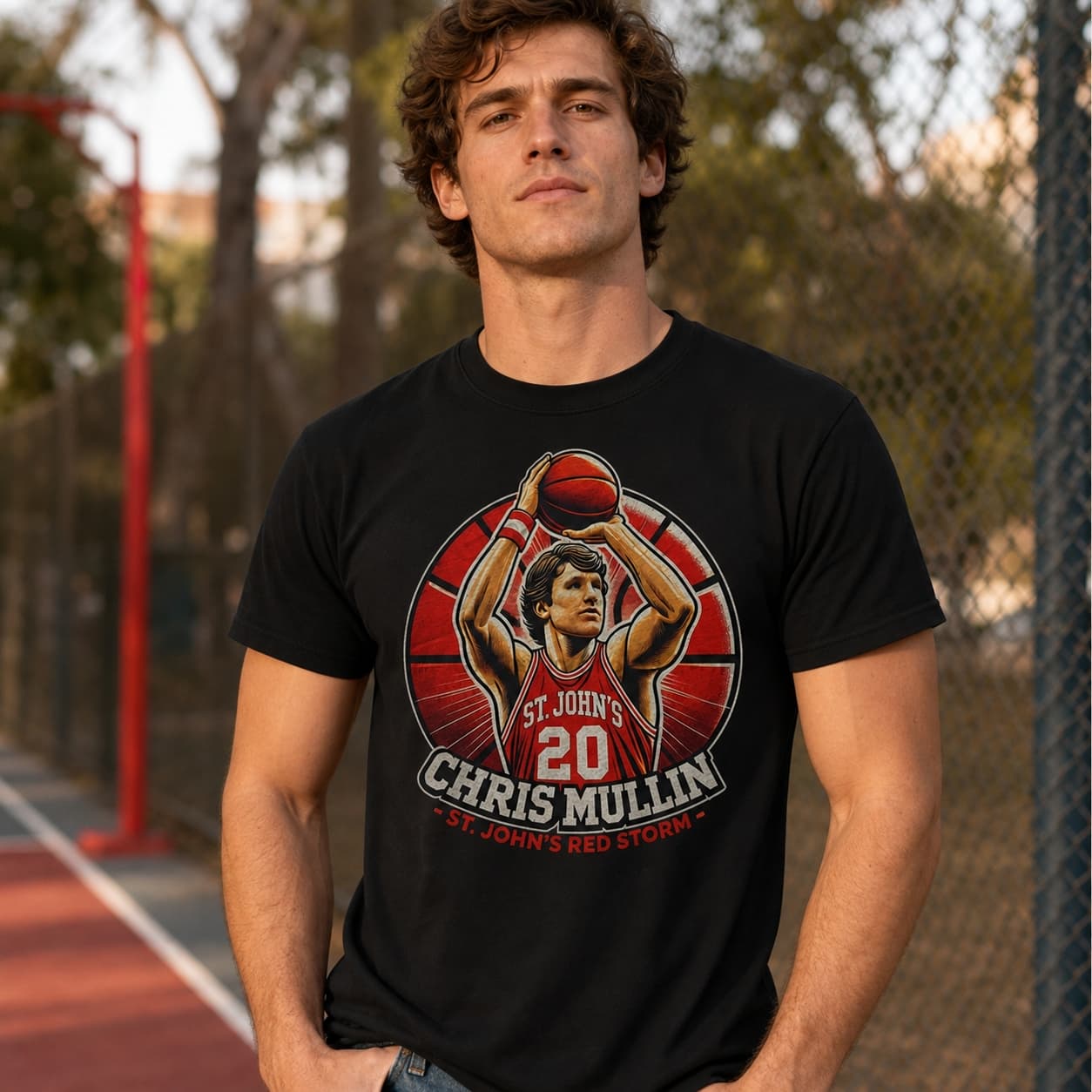 St. John’s Red Storm Redmen Chris Mullin Exclusive Retro March Madness Basketball Shirt