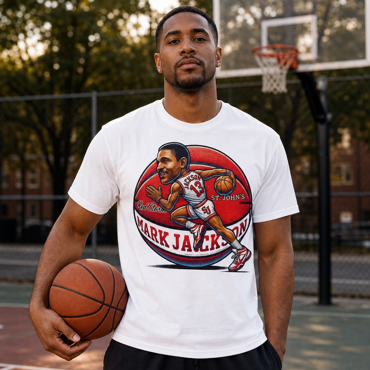 St. John’s Red Storm Redmen Mark Jackson Exclusive Retro March Madness Basketball Shirt
